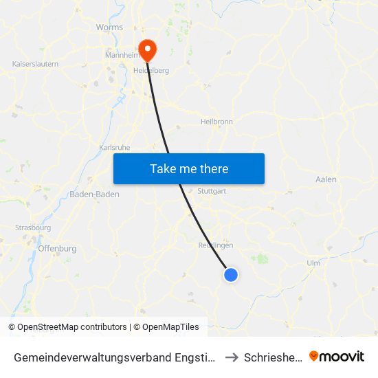 Gemeindeverwaltungsverband Engstingen to Schriesheim map