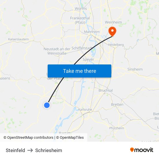 Steinfeld to Schriesheim map