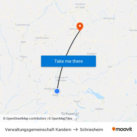 Verwaltungsgemeinschaft Kandern to Schriesheim map