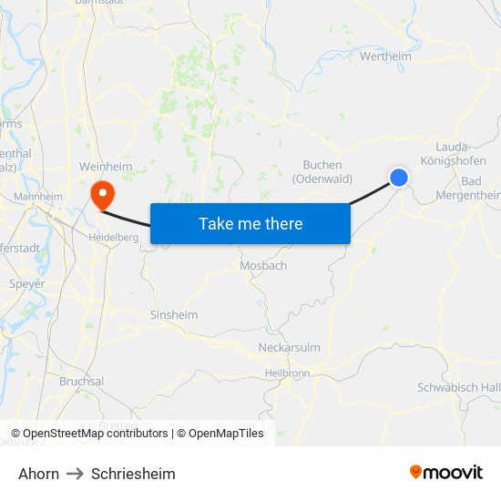 Ahorn to Schriesheim map
