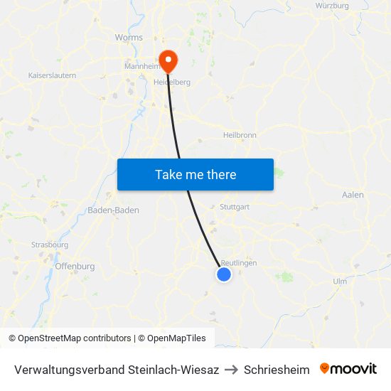 Verwaltungsverband Steinlach-Wiesaz to Schriesheim map