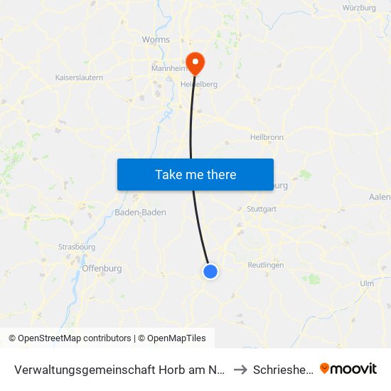 Verwaltungsgemeinschaft Horb am Neckar to Schriesheim map