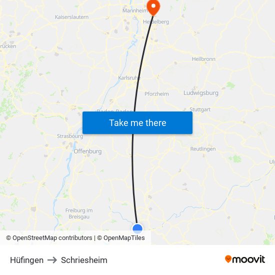 Hüfingen to Schriesheim map