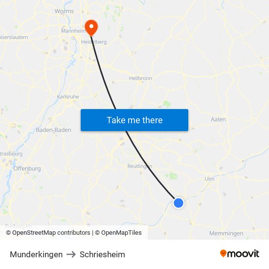 Munderkingen to Schriesheim map