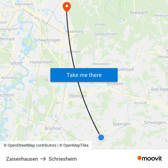 Zaisenhausen to Schriesheim map