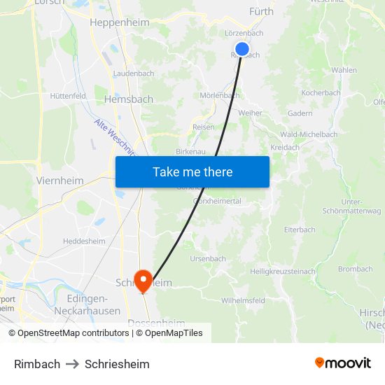 Rimbach to Schriesheim map