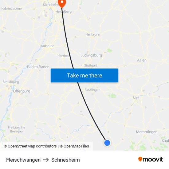 Fleischwangen to Schriesheim map