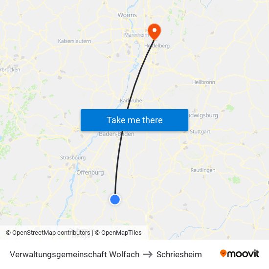 Verwaltungsgemeinschaft Wolfach to Schriesheim map