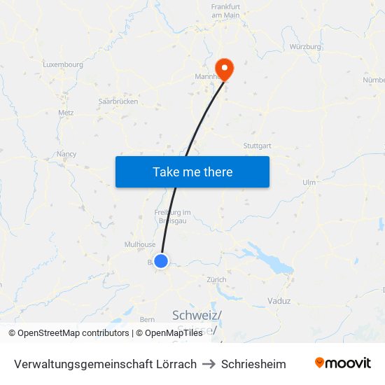 Verwaltungsgemeinschaft Lörrach to Schriesheim map