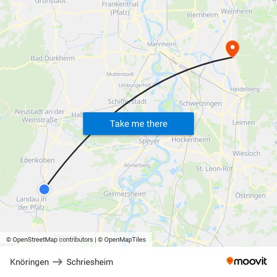 Knöringen to Schriesheim map