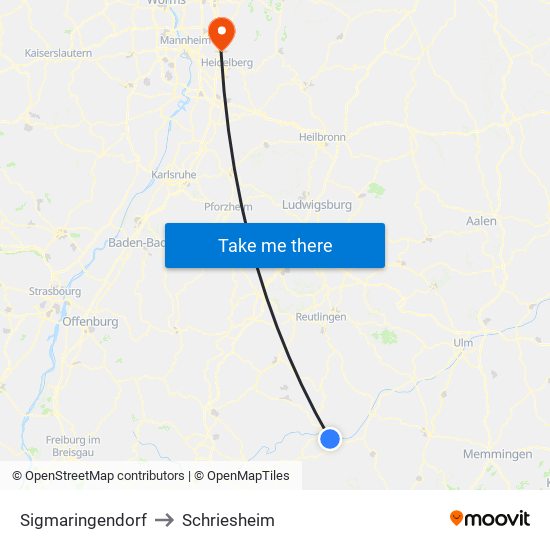 Sigmaringendorf to Schriesheim map