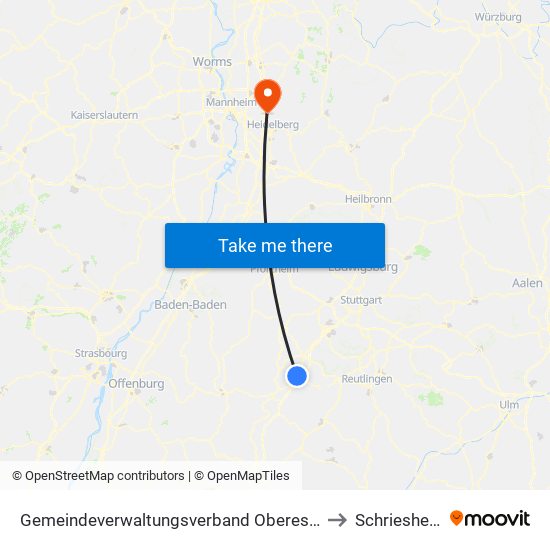 Gemeindeverwaltungsverband Oberes Gäu to Schriesheim map