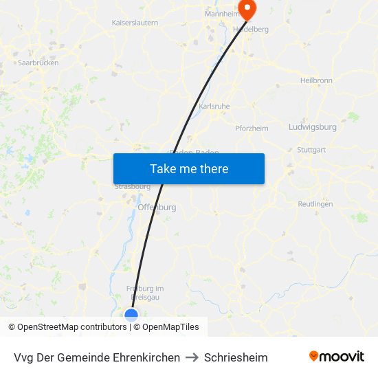 Vvg Der Gemeinde Ehrenkirchen to Schriesheim map