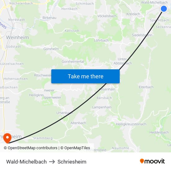 Wald-Michelbach to Schriesheim map