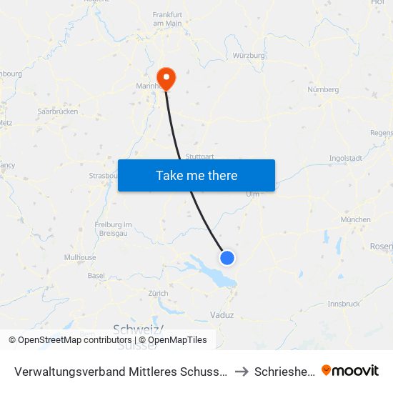 Verwaltungsverband Mittleres Schussental to Schriesheim map