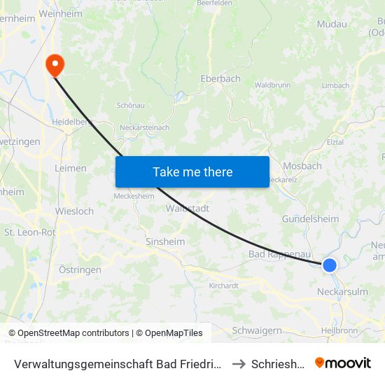 Verwaltungsgemeinschaft Bad Friedrichshall to Schriesheim map