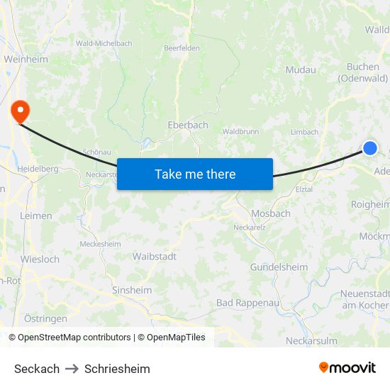 Seckach to Schriesheim map