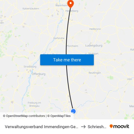 Verwaltungsverband Immendingen-Geisingen to Schriesheim map