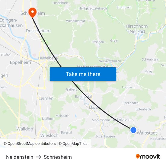 Neidenstein to Schriesheim map