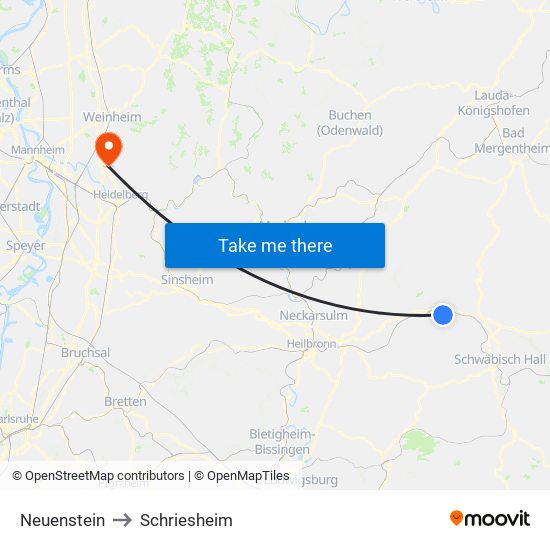 Neuenstein to Schriesheim map