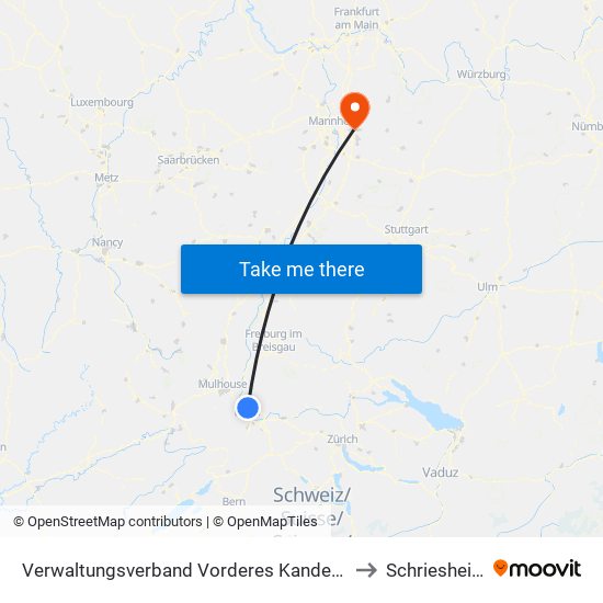 Verwaltungsverband Vorderes Kandertal to Schriesheim map