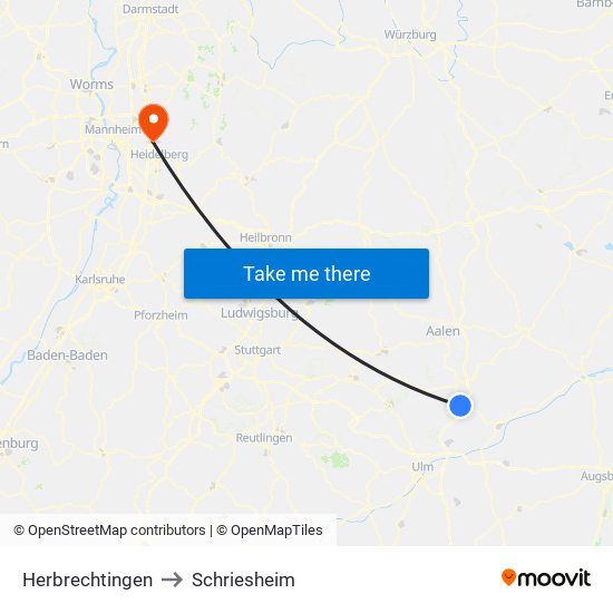Herbrechtingen to Schriesheim map
