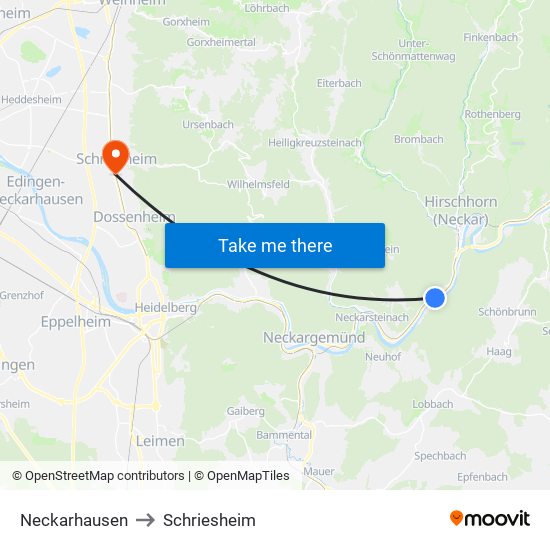 Neckarhausen to Schriesheim map