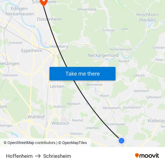 Hoffenheim to Schriesheim map