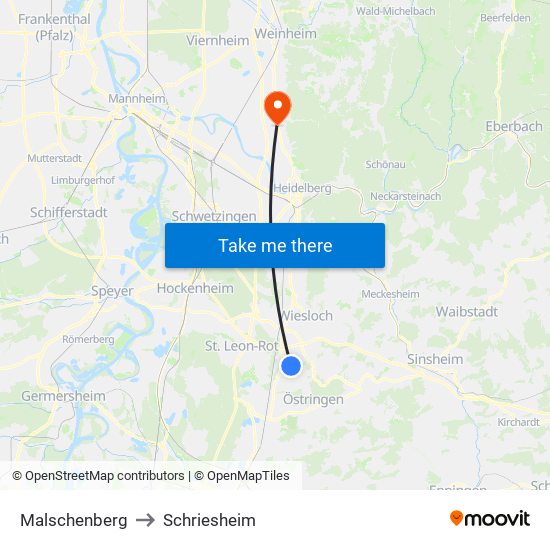 Malschenberg to Schriesheim map