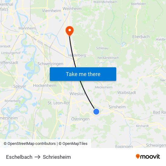 Eschelbach to Schriesheim map