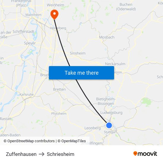 Zuffenhausen to Schriesheim map