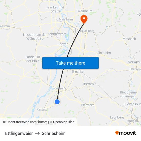 Ettlingenweier to Schriesheim map