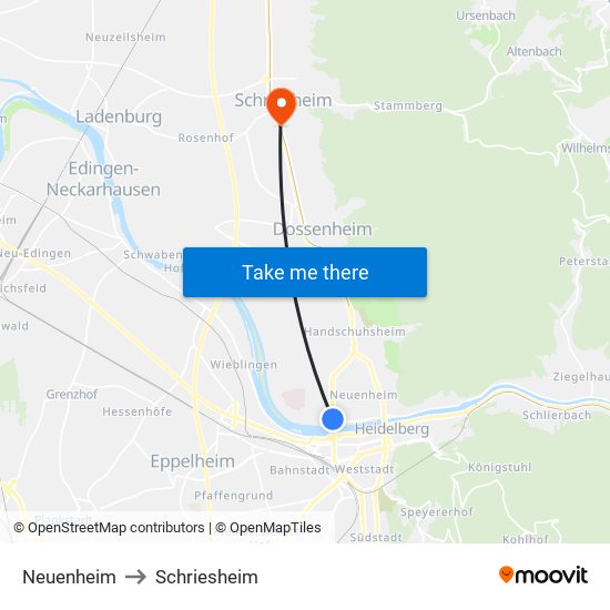 Neuenheim to Schriesheim map