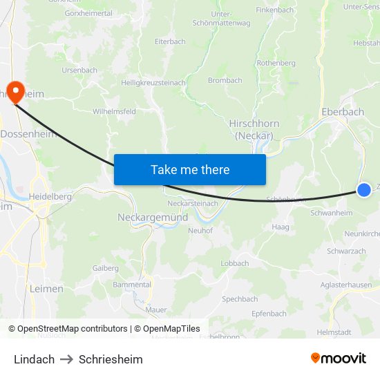 Lindach to Schriesheim map