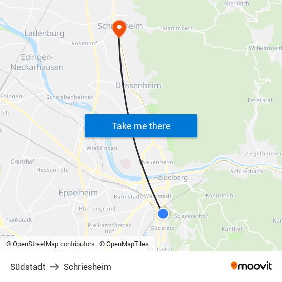 Südstadt to Schriesheim map