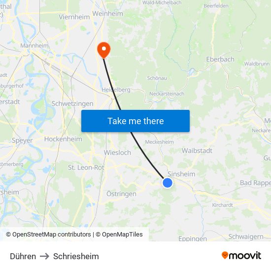 Dühren to Schriesheim map