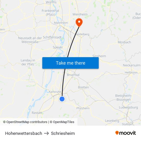 Hohenwettersbach to Schriesheim map