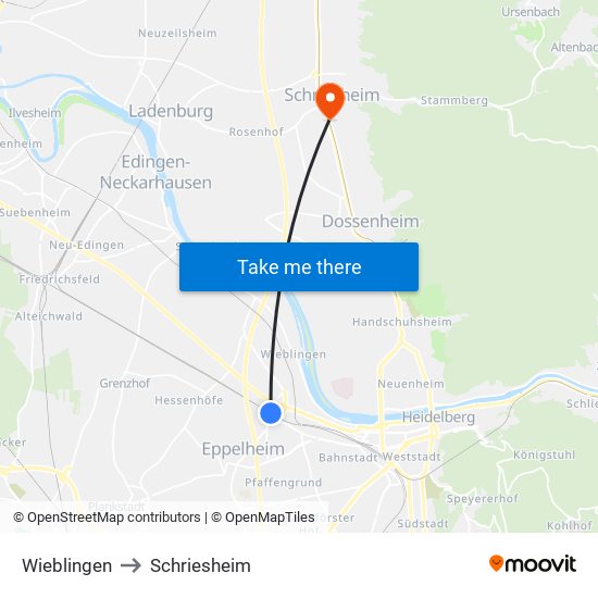 Wieblingen to Schriesheim map