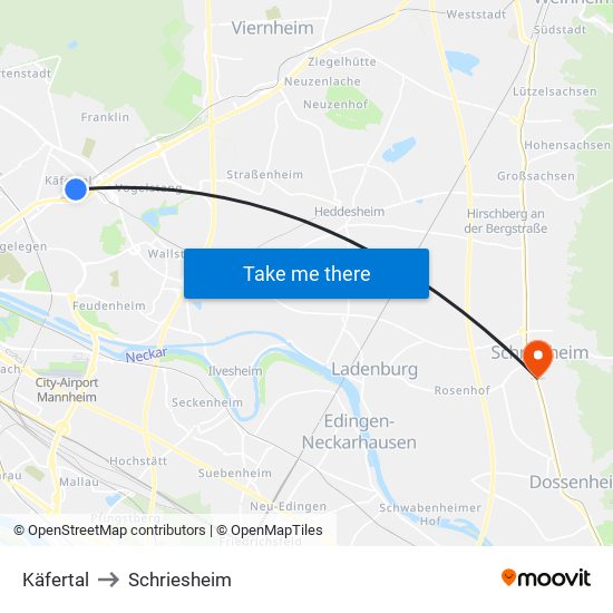 Käfertal to Schriesheim map