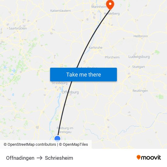 Offnadingen to Schriesheim map