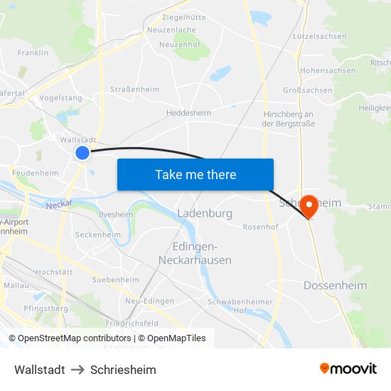 Wallstadt to Schriesheim map