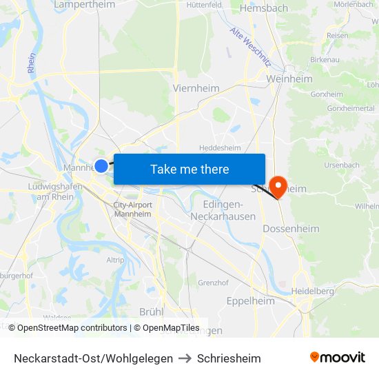 Neckarstadt-Ost/Wohlgelegen to Schriesheim map