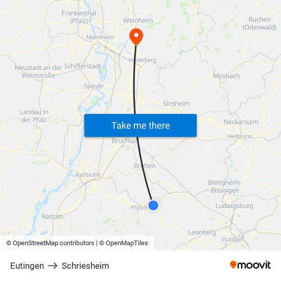 Eutingen to Schriesheim map