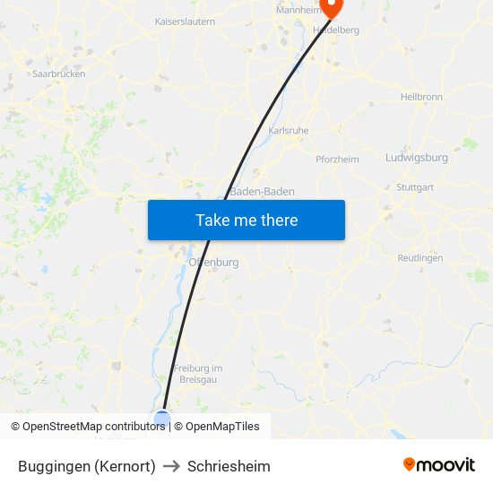 Buggingen (Kernort) to Schriesheim map