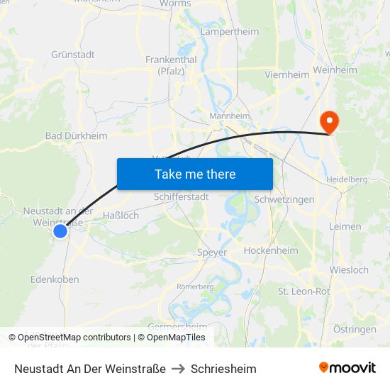 Neustadt An Der Weinstraße to Schriesheim map