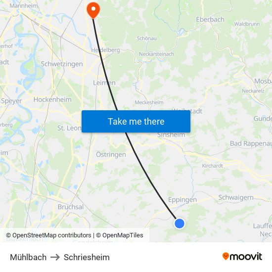 Mühlbach to Schriesheim map