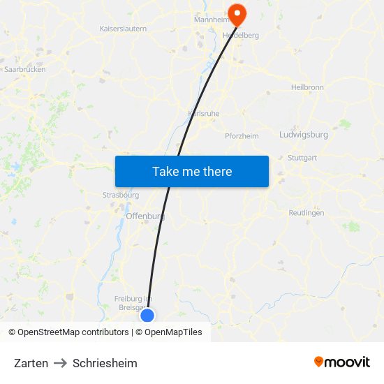 Zarten to Schriesheim map