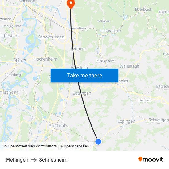 Flehingen to Schriesheim map