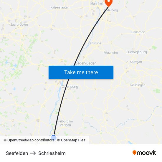 Seefelden to Schriesheim map