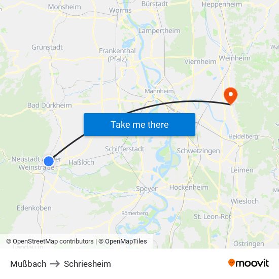 Mußbach to Schriesheim map